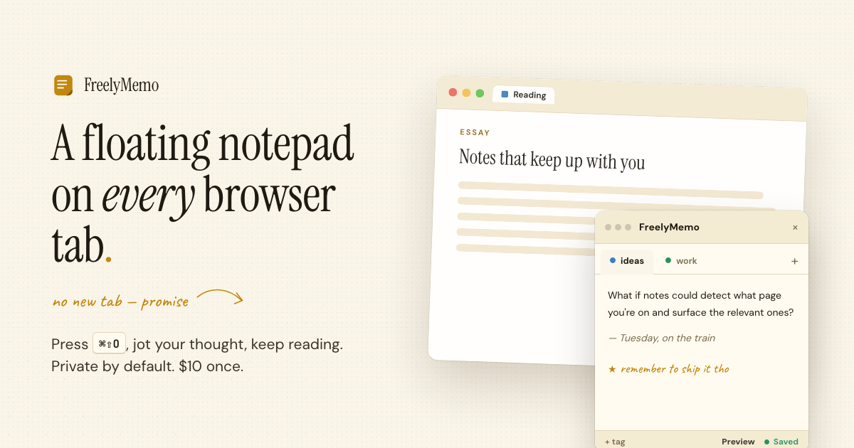 FreelyMemo — Floating Notepad Chrome Extension | Sticky Notes on Every Tab